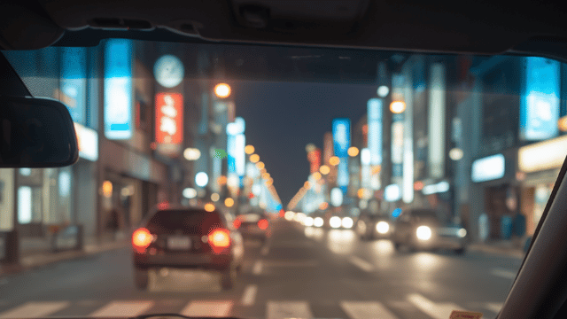 フリーターから正社員のタクシードライバーに転職した男性目線で見た夜の都市の運転席からの風景